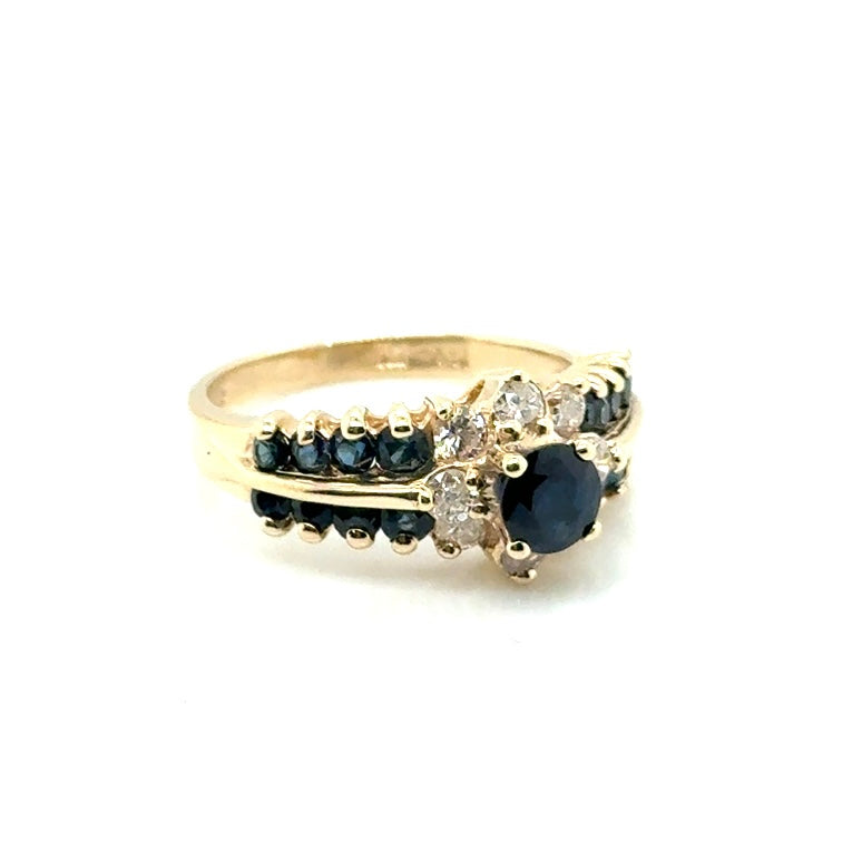 14k Yellow Gold Genuine Sapphire and 0.50 CT TW Diamond Ring