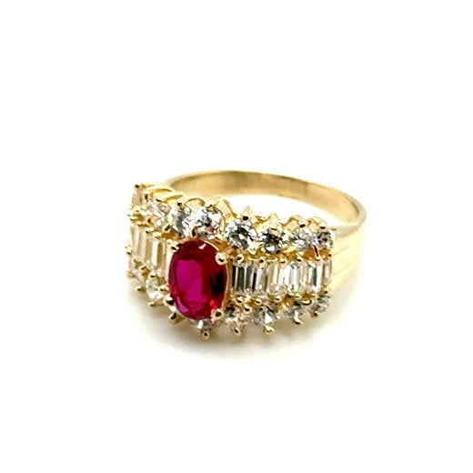 14k Yellow Gold CZ & Ruby Lady’s Cocktails Ring