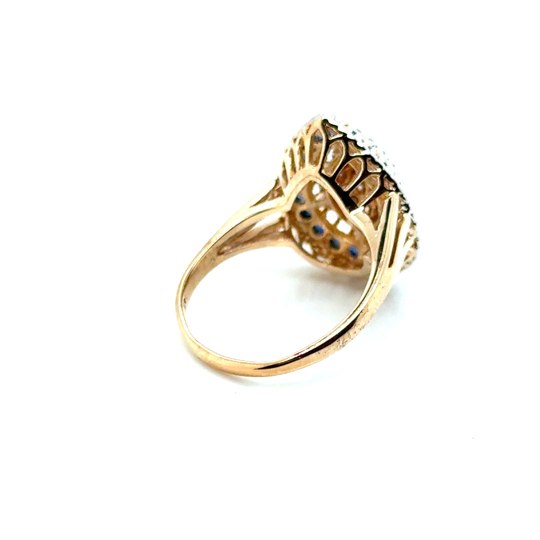 14k Yellow Gold Genuine Sapphire and 0.50 CT TW Diamond Tear Ring