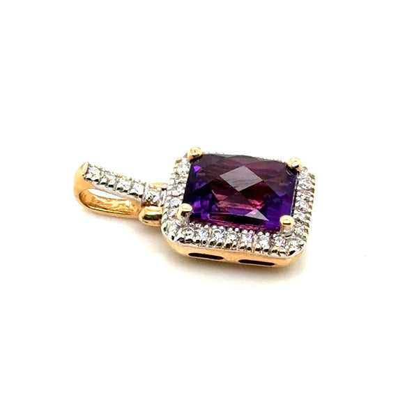 14k Yellow Gold Amethyst and 0.50 CT TW  Diamonds Pendant