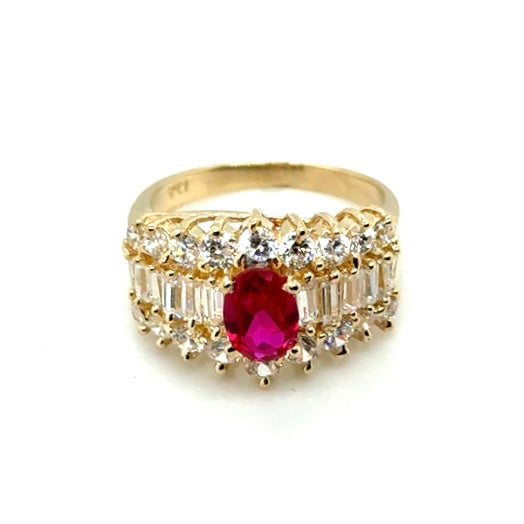14k Yellow Gold CZ & Ruby Lady’s Cocktails Ring
