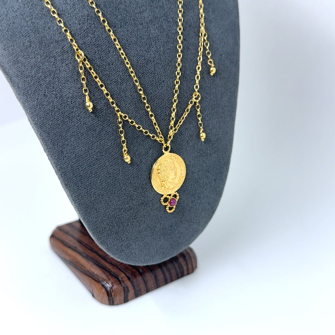 New 14k Yellow Gold Ruby Necklace