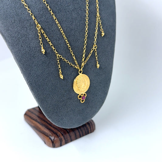 New 14k Yellow Gold Ruby Necklace