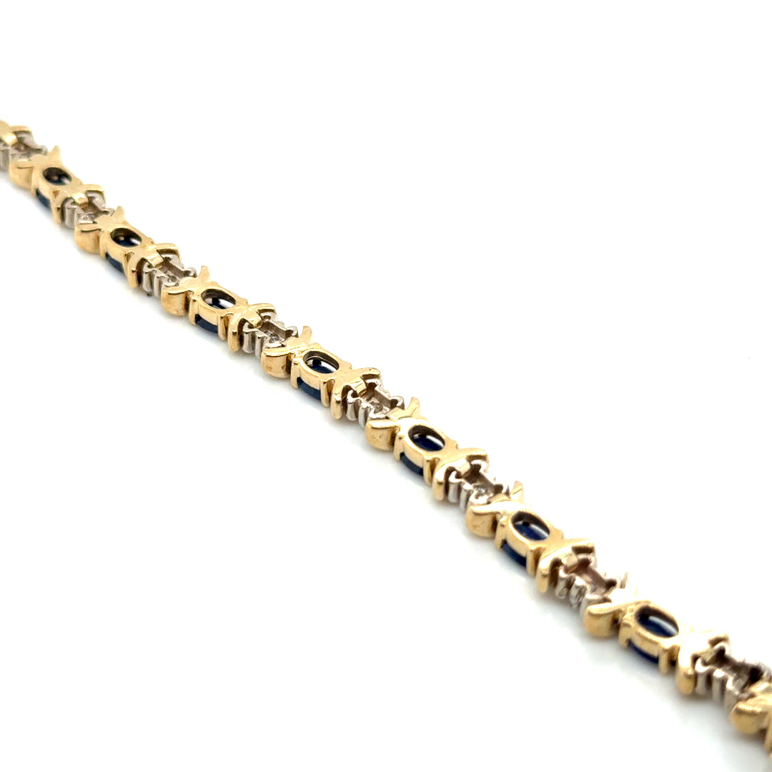 14k Yellow and White Gold Genuine Sapphire and 0.85 CT TW Diamonds Bracelet