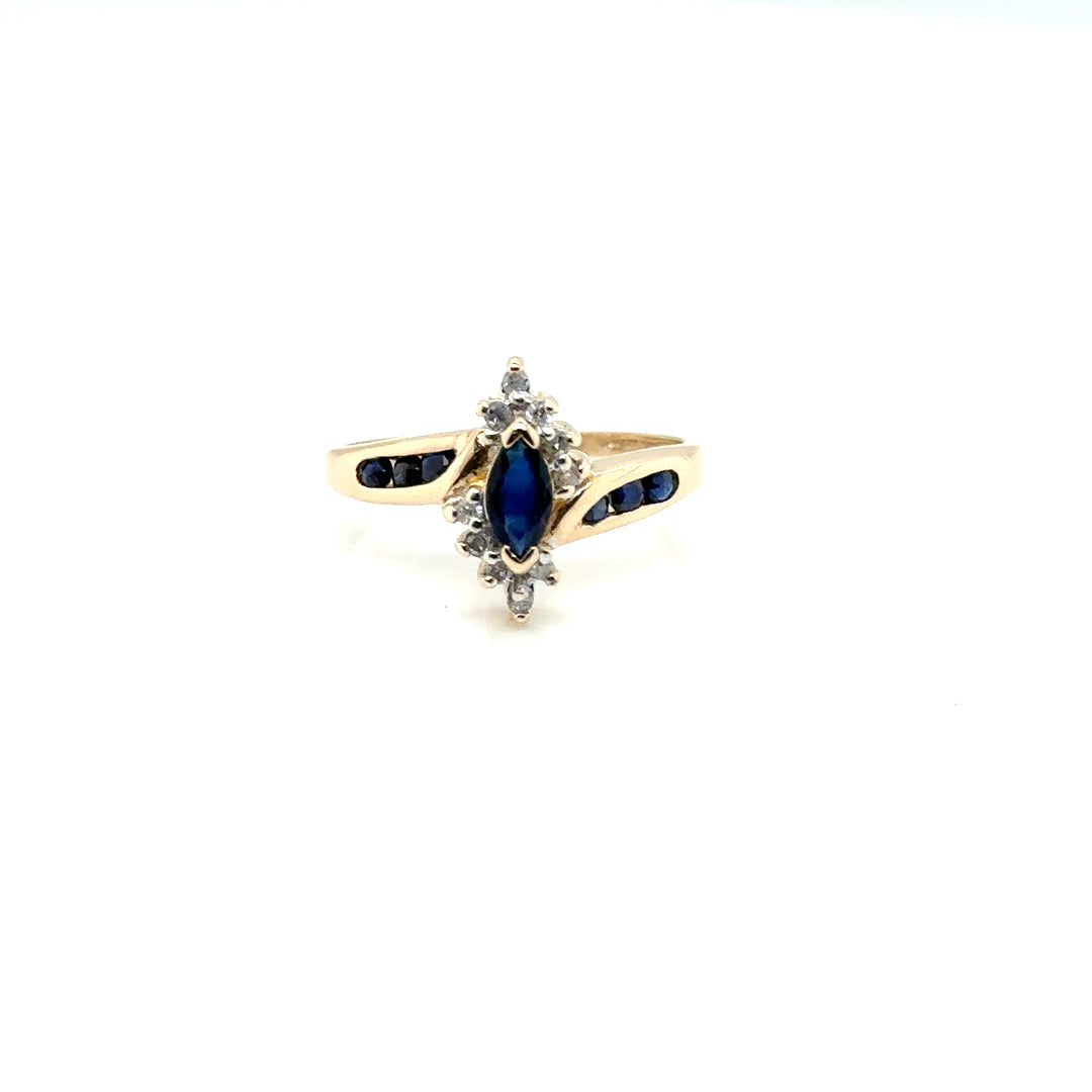14k Yellow Gold Sapphire and Diamond Ring