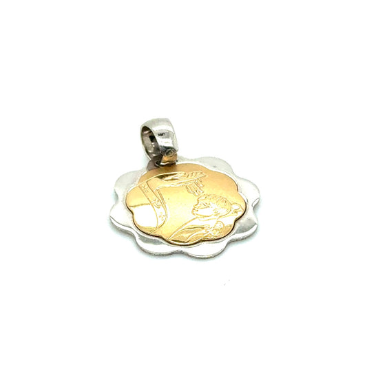 14k Yellow and White Gold Remembrance of Baptism Round Pendant