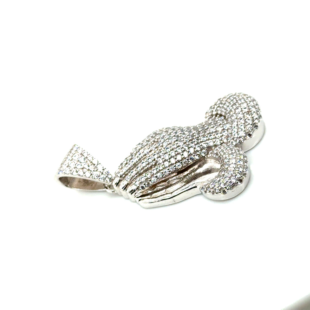 925 Sterling Silver Playing Hands CZ Pendant