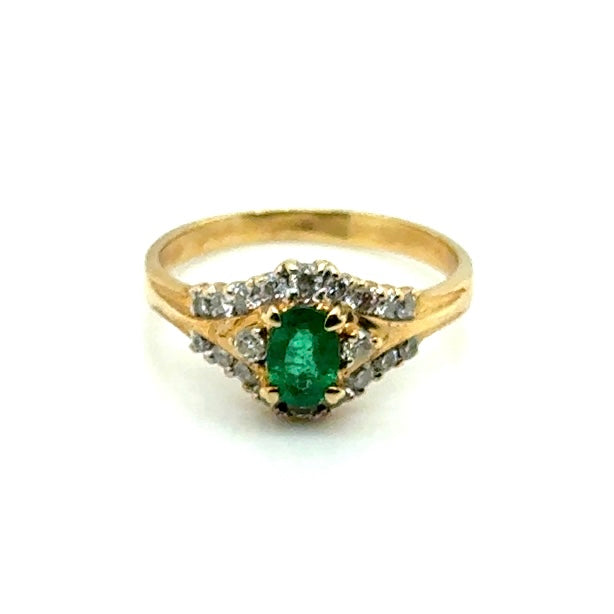 14k Yellow Gold Emerald and Diamonds Ring