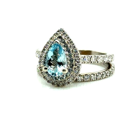 14k White Gold Diamonds & Aquamarine Engagement Ring Set 1.30 CT TW