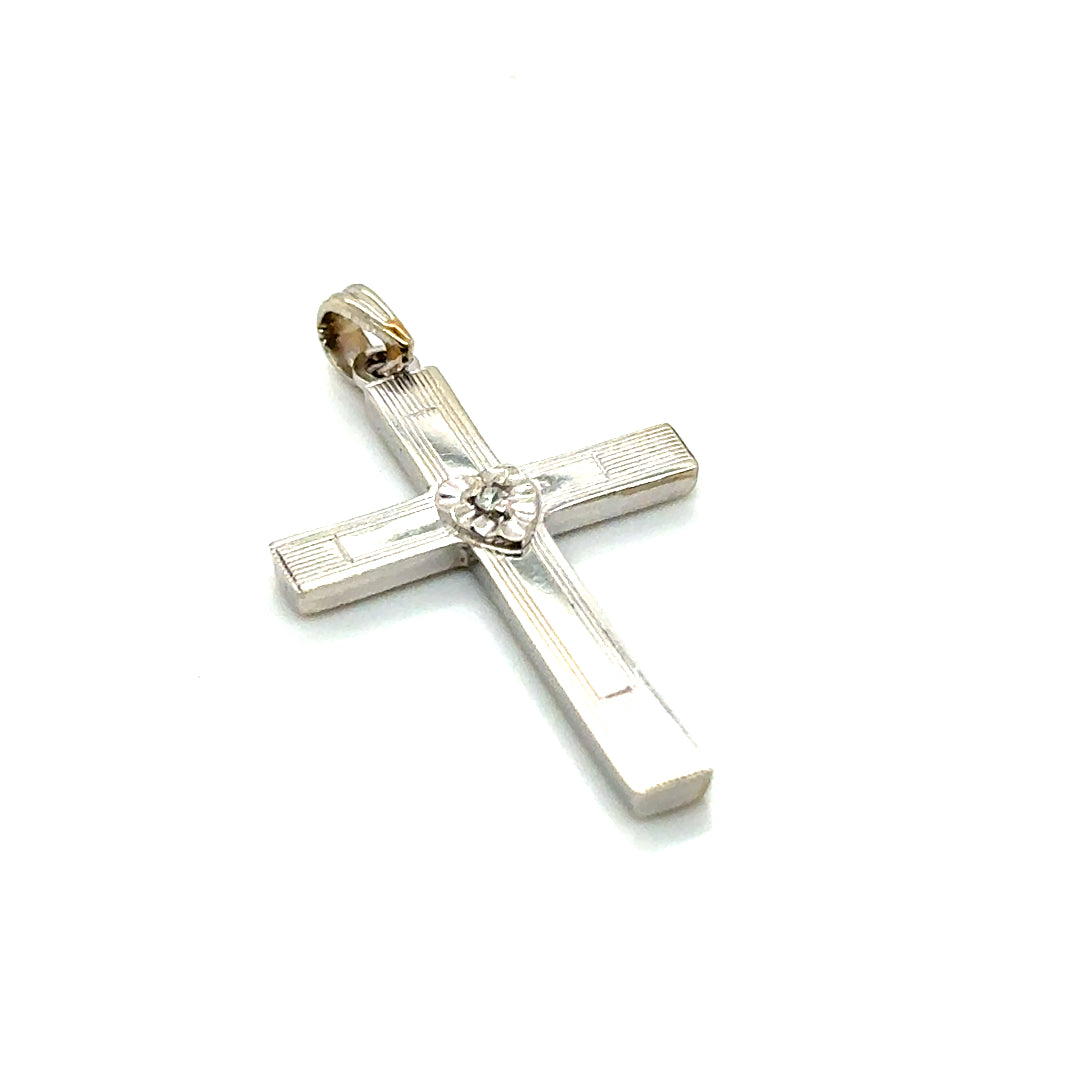 14k White Gold Diamond Cross Pendant