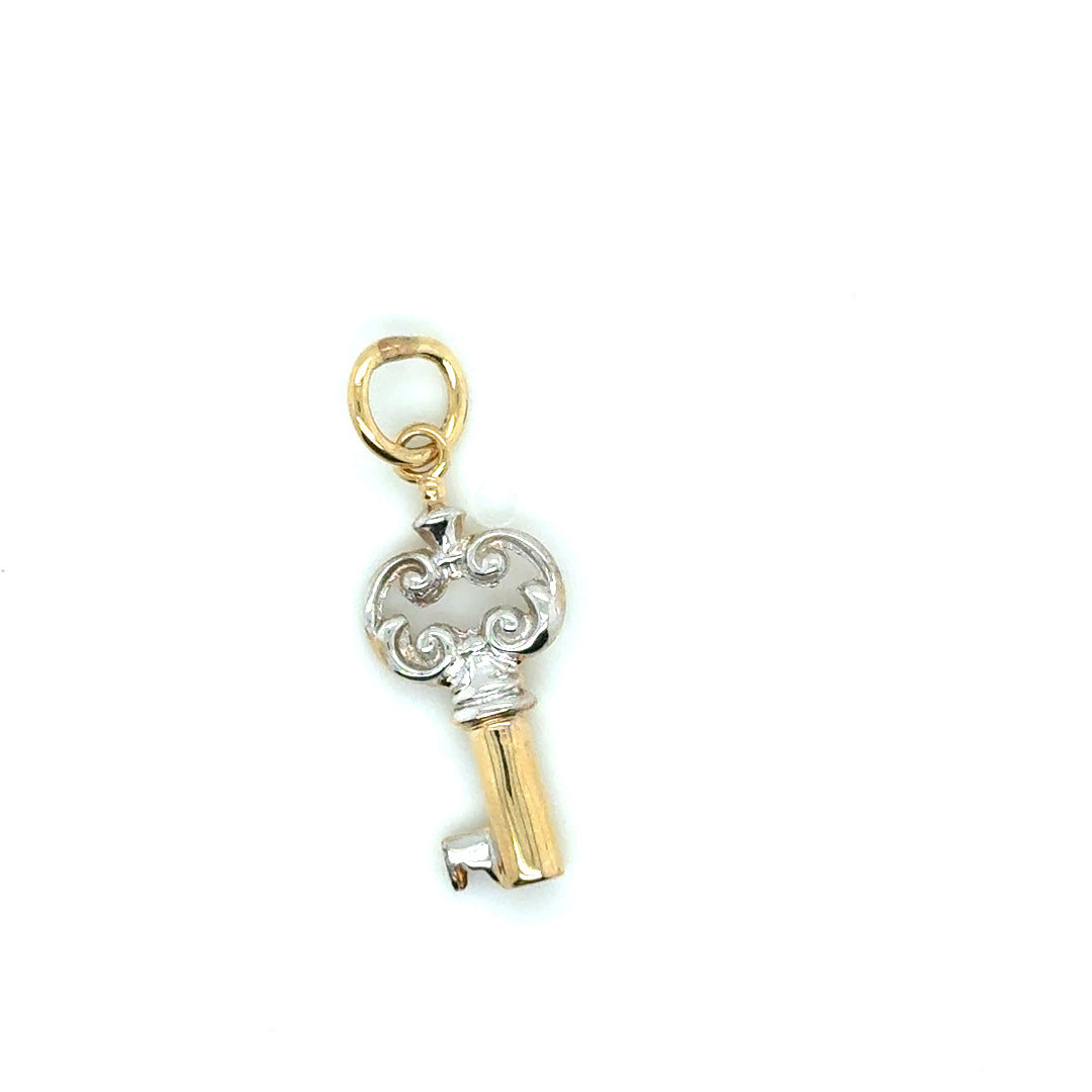 14k Yellow and White Gold Key Pendant