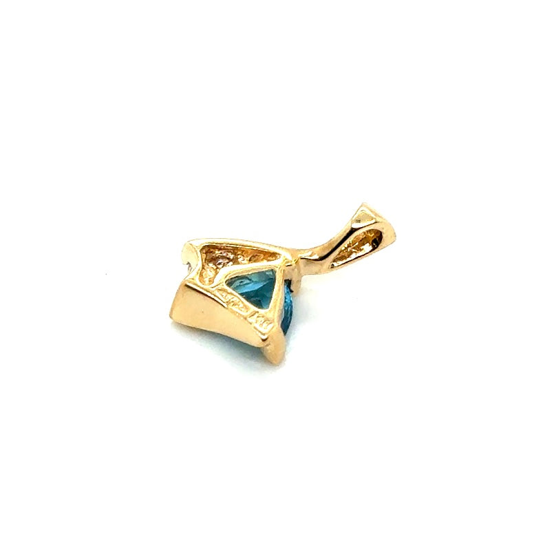 New 14k Yellow Gold Diamond & Triangle Topaz Pendant