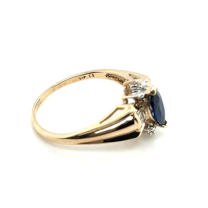 10k Yellow Gold Lab Grown Sapphire and Diamond Women’s Ring