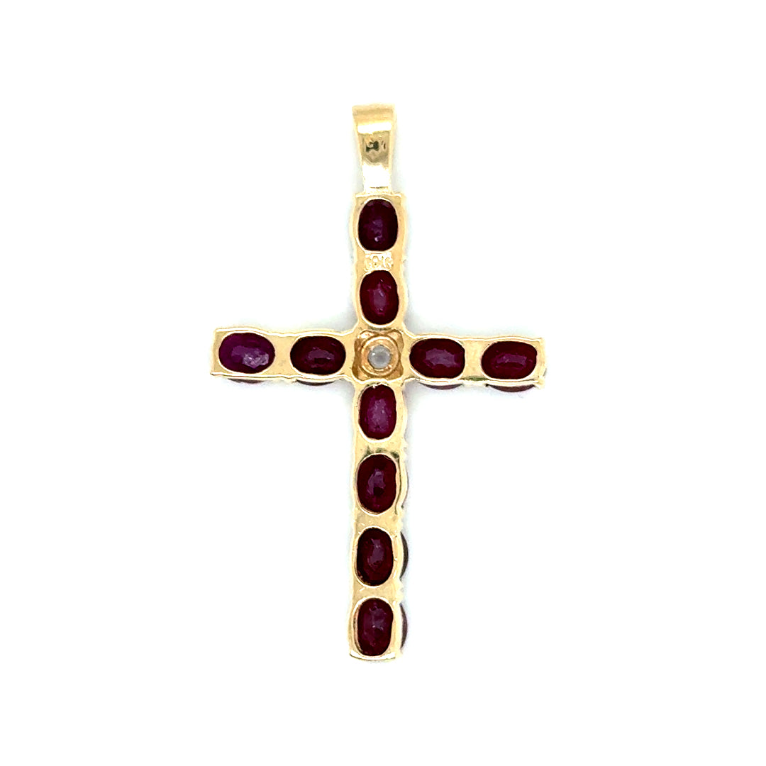 New 10k Yellow Gold Ruby & Diamond Cross Pendant