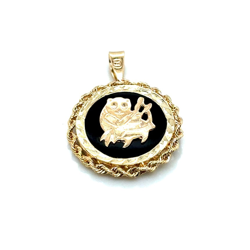 New 14k Yellow Gold Black Onyx Panda Pendant