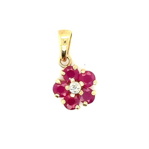 New 14k Yellow Gold Ruby and Diamond Pendant