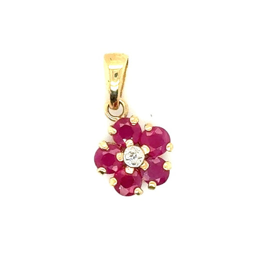 New 14k Yellow Gold Ruby and Diamond Pendant