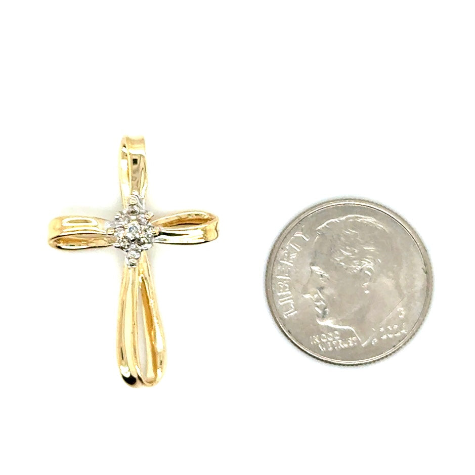 New 10k Yellow Gold Diamond Cross Pendant