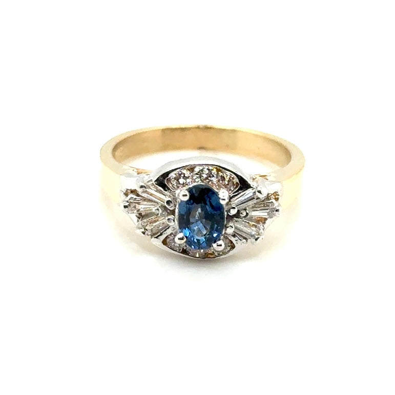 14k Yellow Gold Sapphire and 0.35 CT TW Diamond Ring