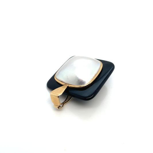 14k Yellow Gold Fresh Water Pearls and Onyx Pendant