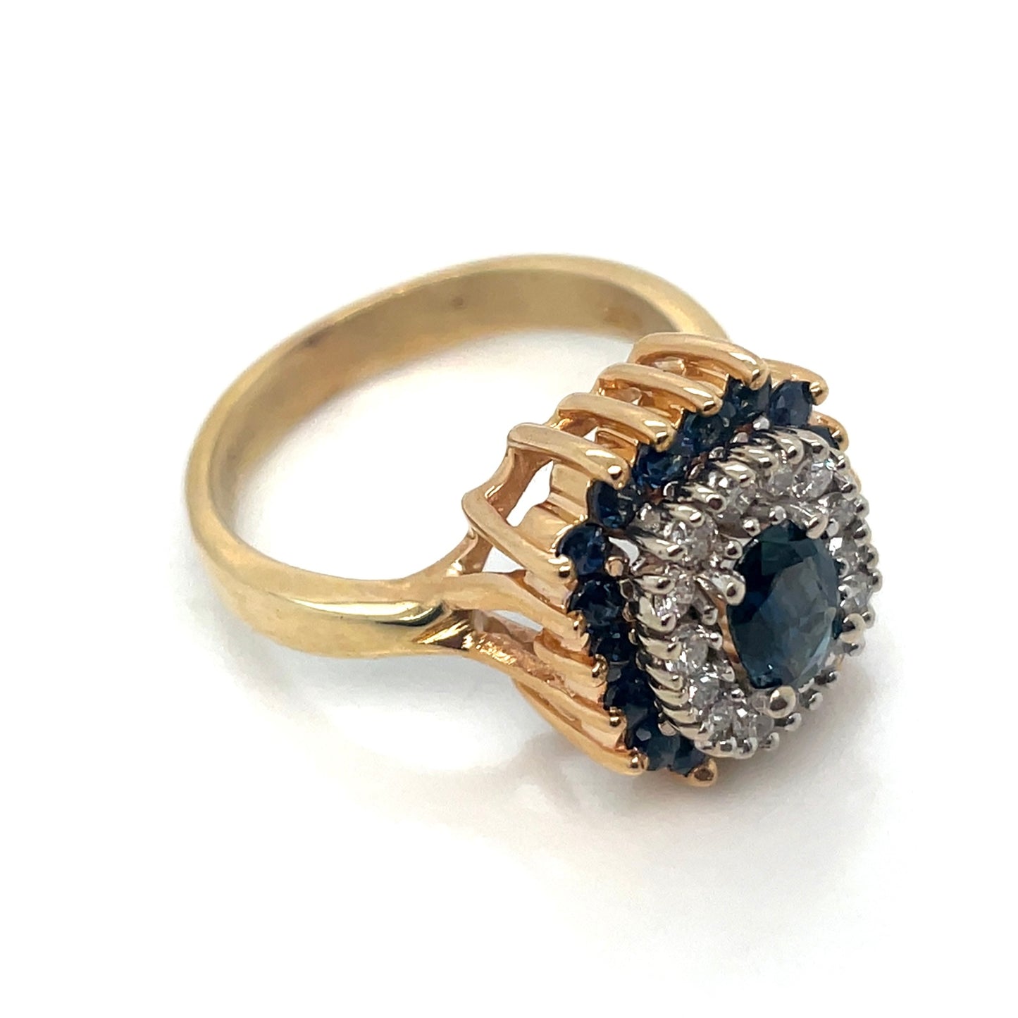 14k Yellow Gold Sapphire Diamonds Ring