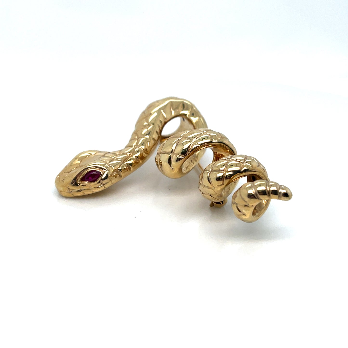 14k Yellow Gold with Rubies Eyes Snake Brooch/Pendant