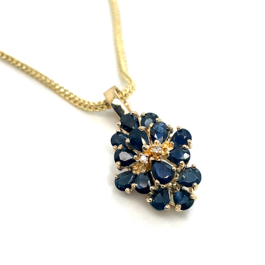 14k Yellow Gold Sapphire and Diamonds Pendant