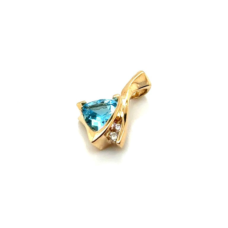 New 14k Yellow Gold Diamond & Triangle Topaz Pendant