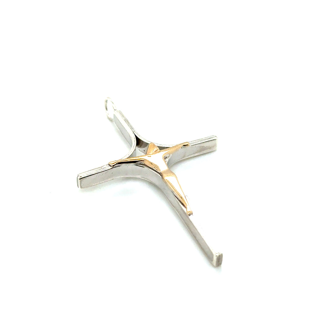 14k Yellow Gold & Silver Crucifix Cross Pendant