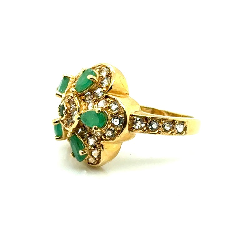 14k Yellow Gold Emerald and Diamonds Ring