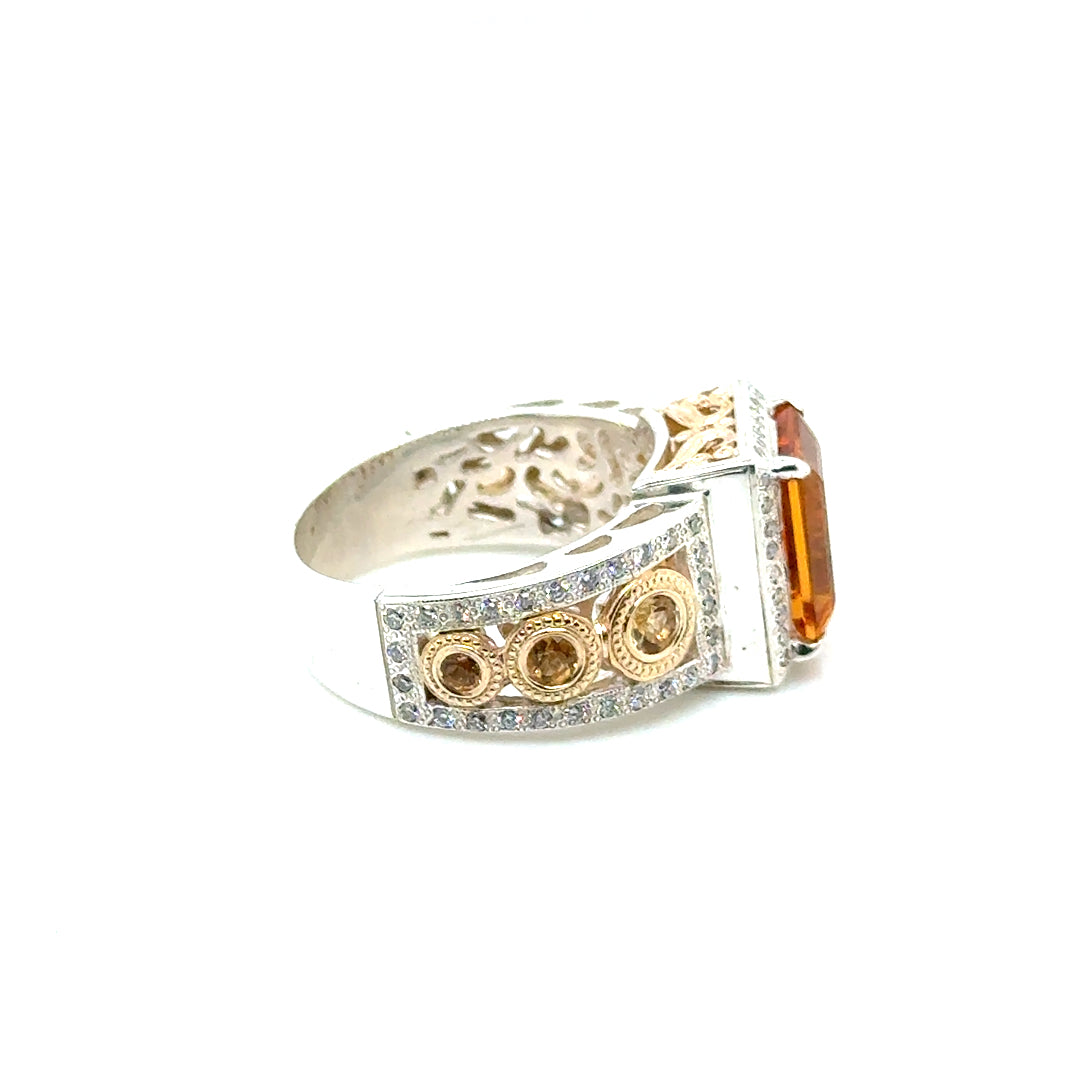 New Custom Made 14k Yellow Gold and Silver 0.90 CT TW Diamond & Citrin Ring