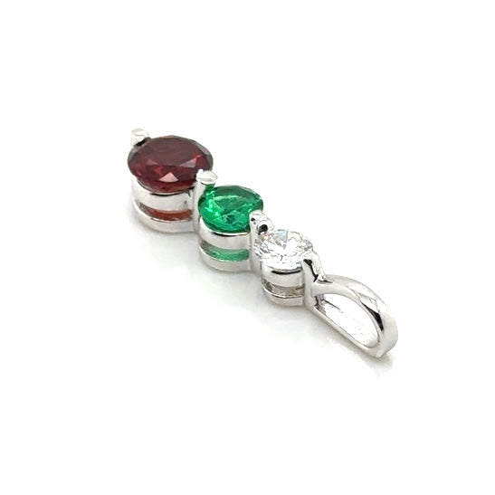 18k White Gold Mozambique Garnet & Emerald & Diamond Pendant