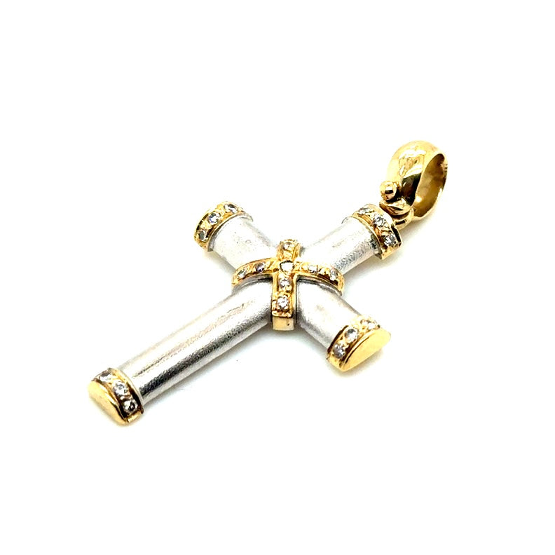 18k Yellow & White Gold Custom-made Diamond Cross Pendant