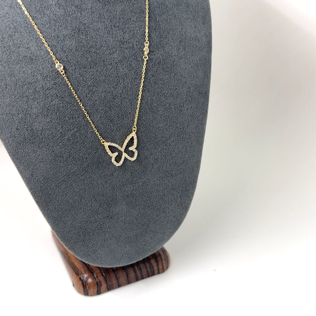 New 14k Yellow Gold Cubic Zirconia Butterfly Necklace