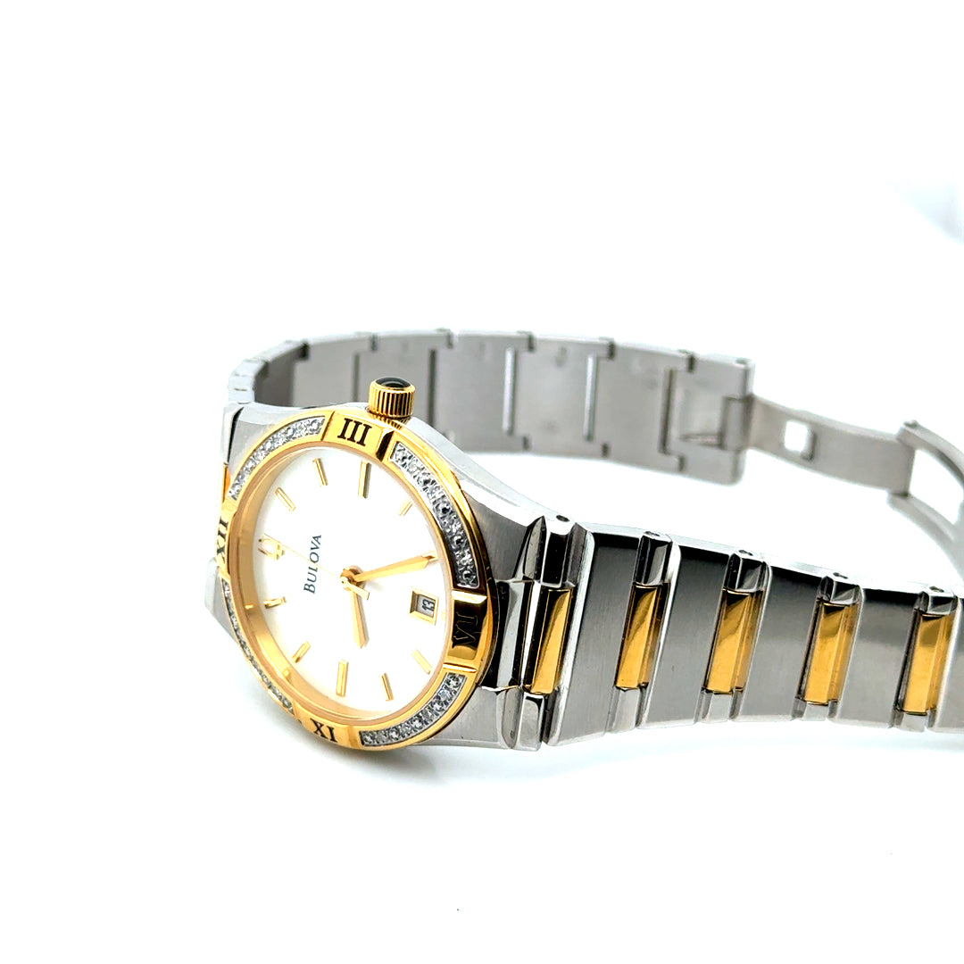 BULOVA Stainless Steel Classic Woman’s Gold Mother-of-Pearl Diamonds Watch