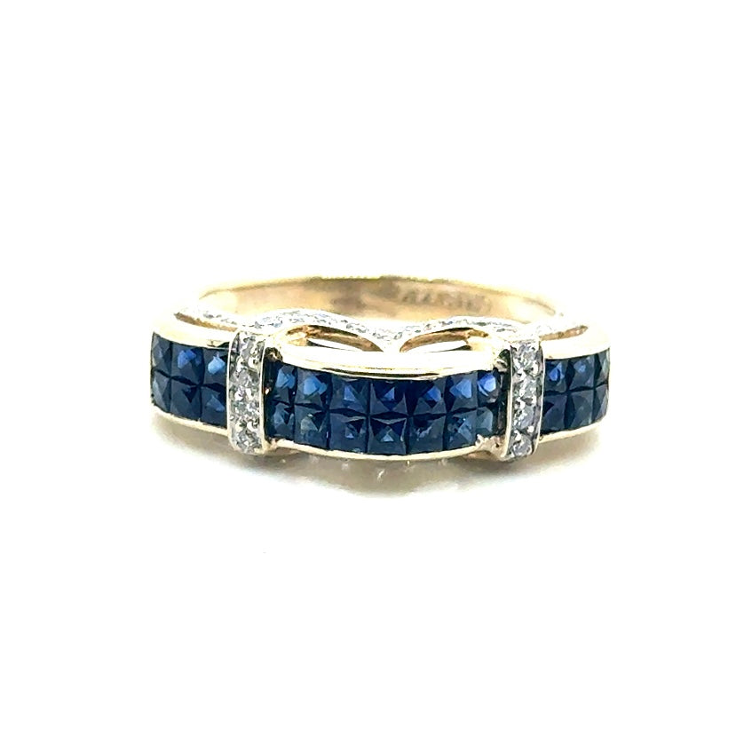 14k Yellow Gold Sapphire and 1 CT TW Diamond Ring