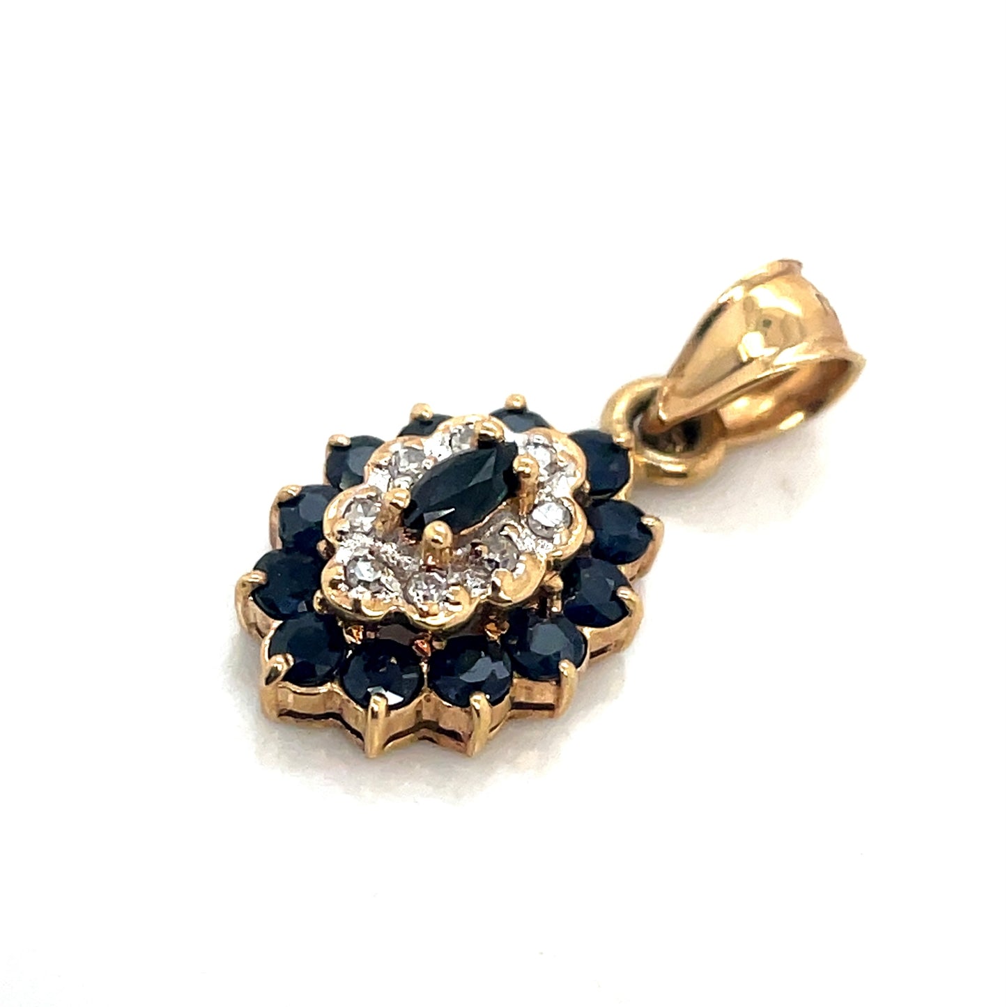 14k Yellow Gold Sapphire Diamonds Pendant