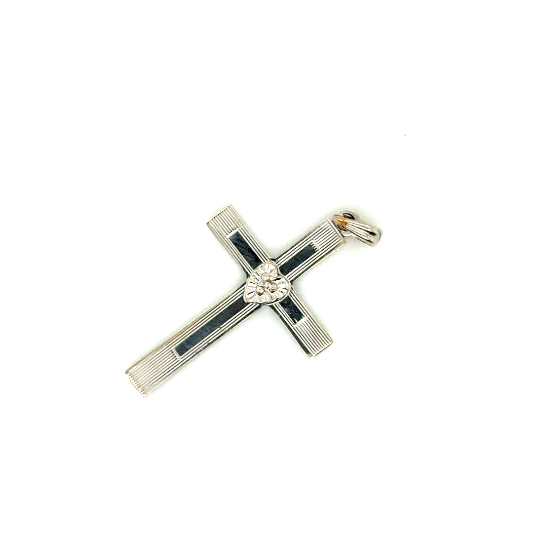 14k White Gold Diamond Cross Pendant