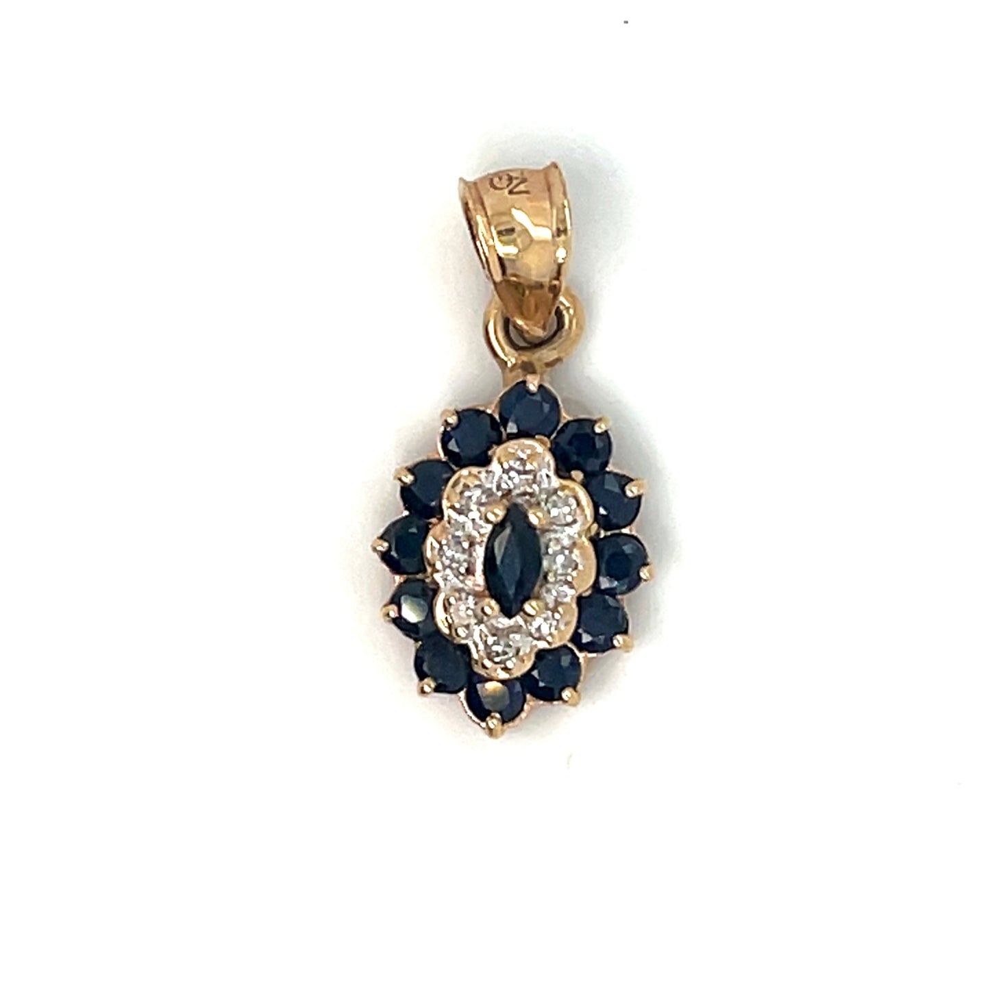 14k Yellow Gold Sapphire Diamonds Pendant