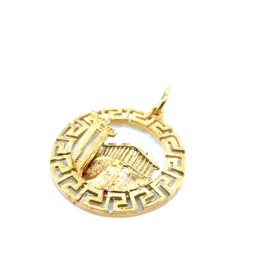 New 18k Yellow Gold 3D Greek Parthenon Medallion Pendant