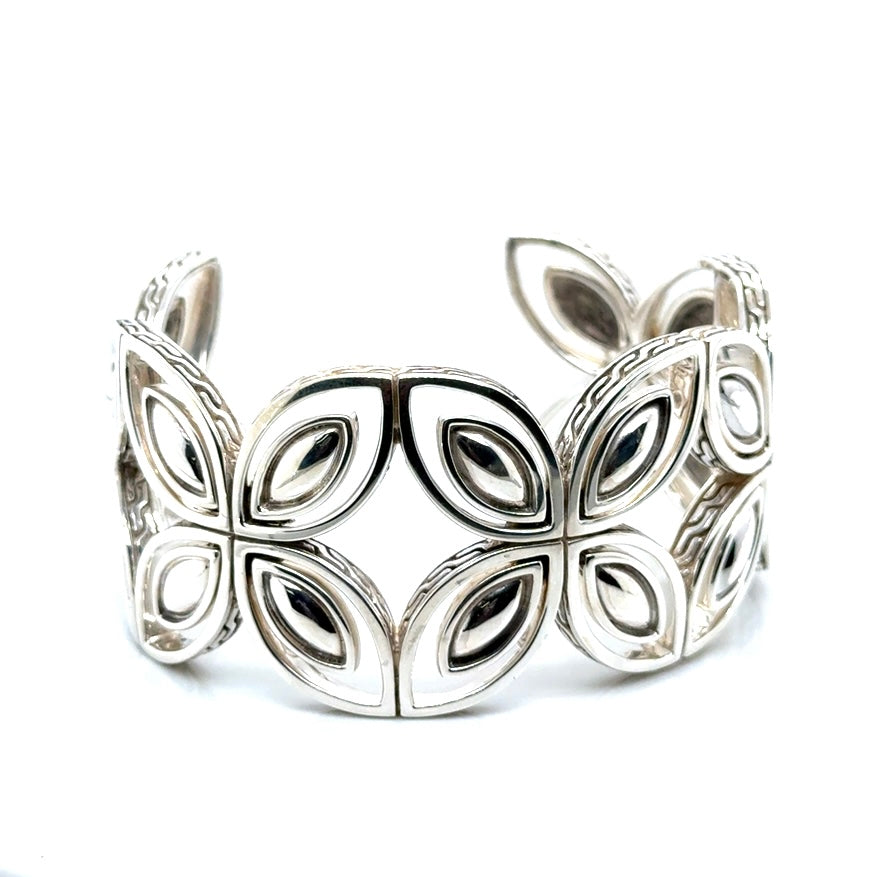 JOHN HARDY Designer 925 Sterling Silver Kawung Flower Cuff Bangle Bracelet