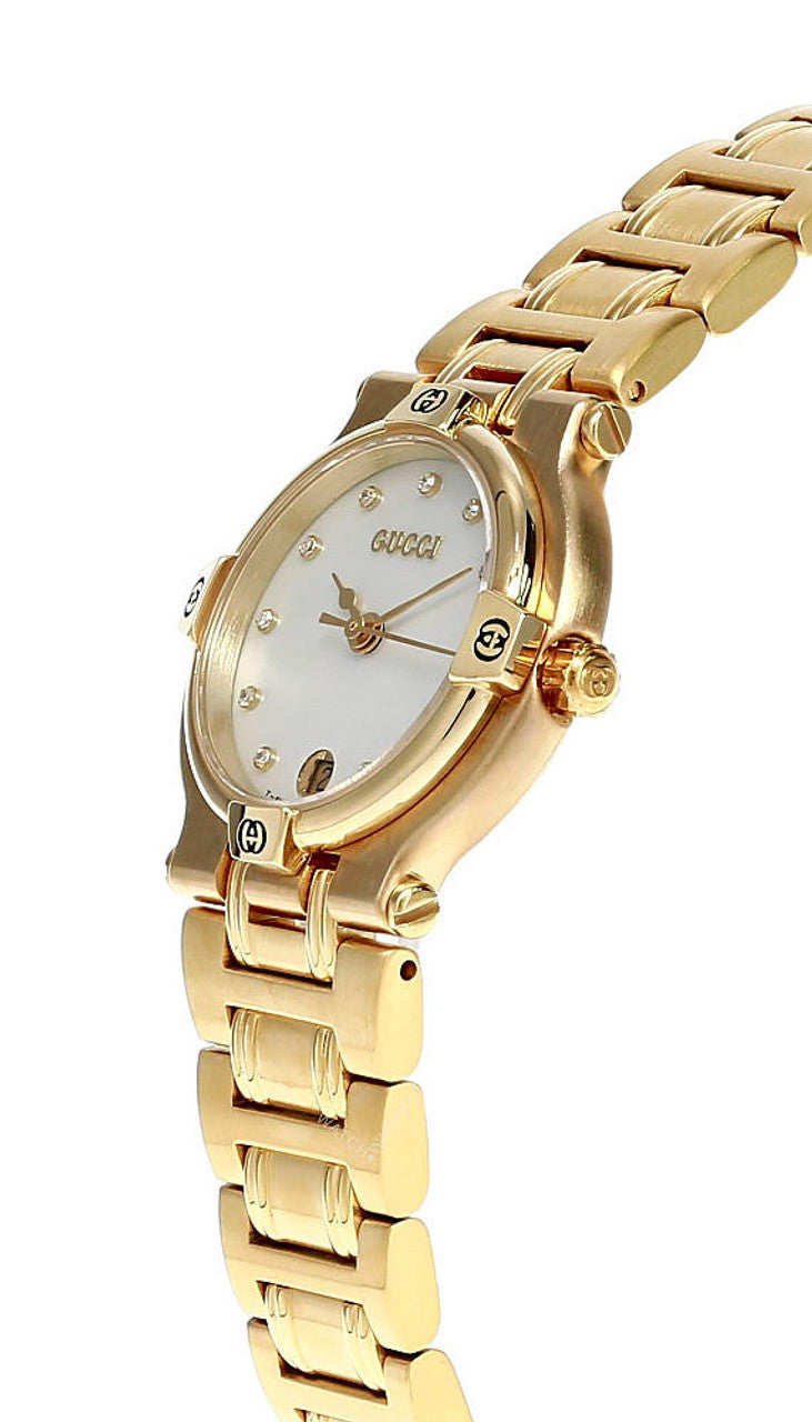 Gucci Stainless Steel Gold Women's Watch with White Mother of Pearl Dial, Model 9200L