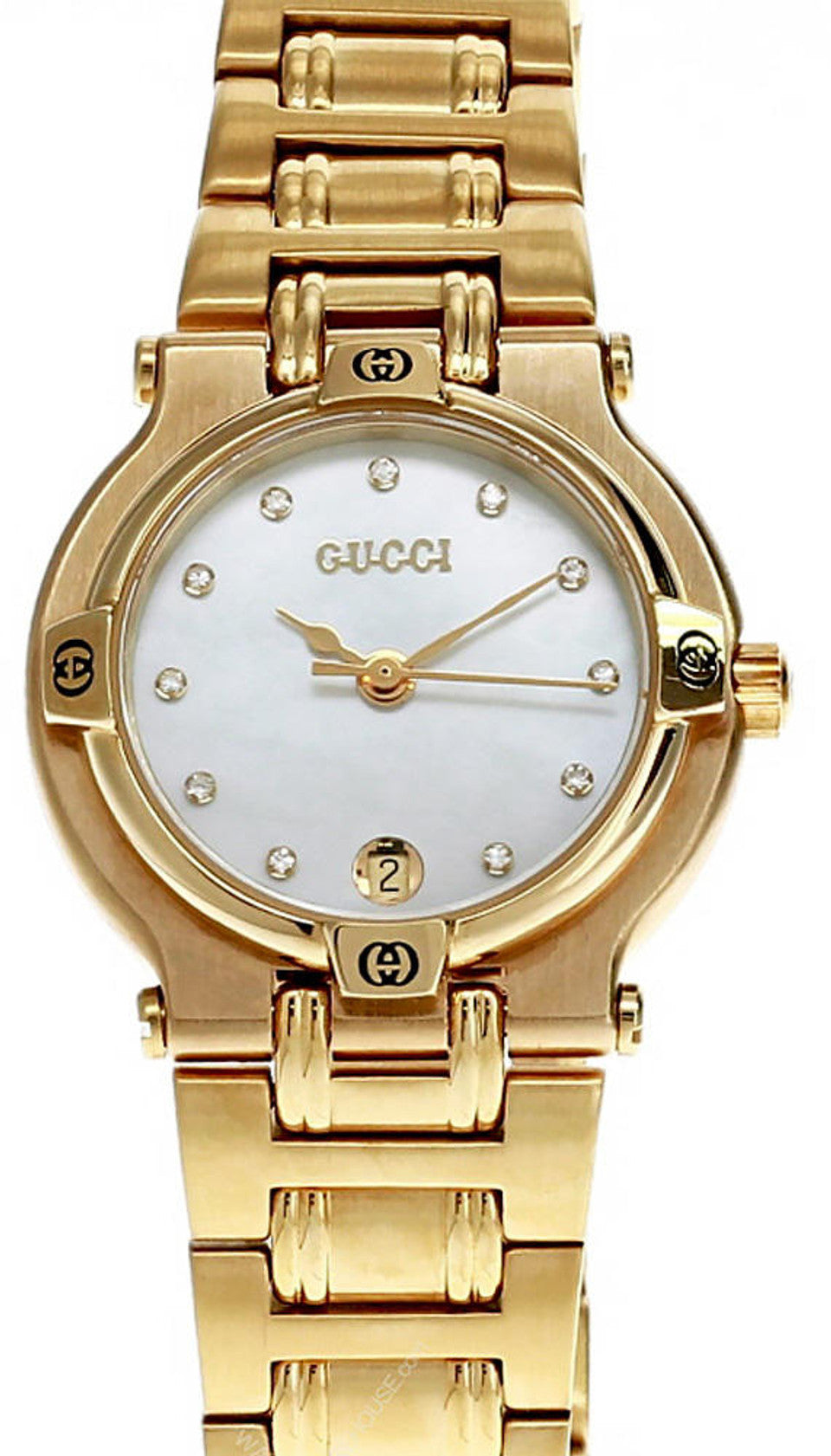 Gucci Stainless Steel Gold Women's Watch with White Mother of Pearl Dial, Model 9200L