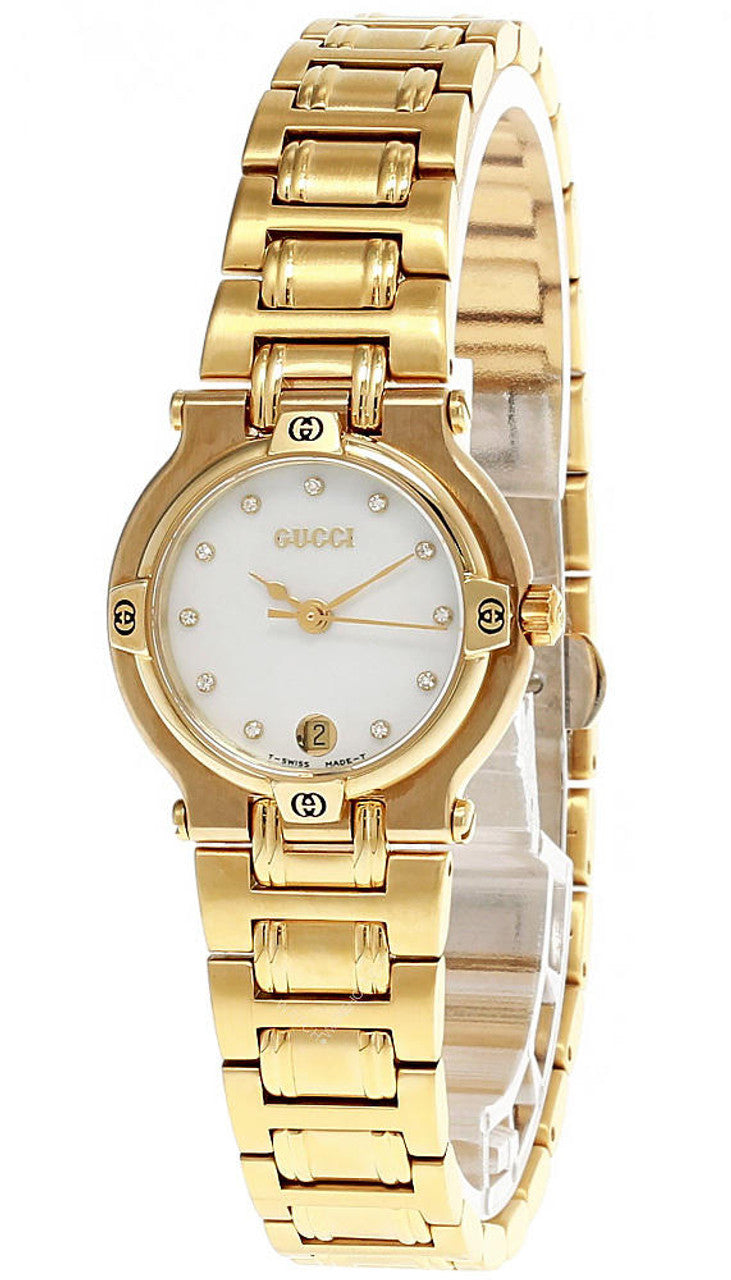Gucci Stainless Steel Gold Women's Watch with White Mother of Pearl Dial, Model 9200L